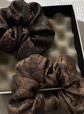 真丝发圈大肠圈简约花朵玫瑰老料香云纱复古气质文艺发绳网红发饰