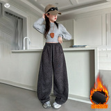 女童秋冬加绒豹纹裤2025年新款潮酷爵士舞服中大童休闲阔腿裤卫裤，童装裤子，祺儿童装