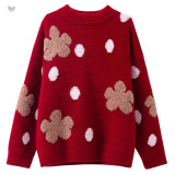 女童加厚毛衣2025秋冬新款中大童波点花朵针织衫中大童打底衫韩系，童装毛衣，祺儿童装