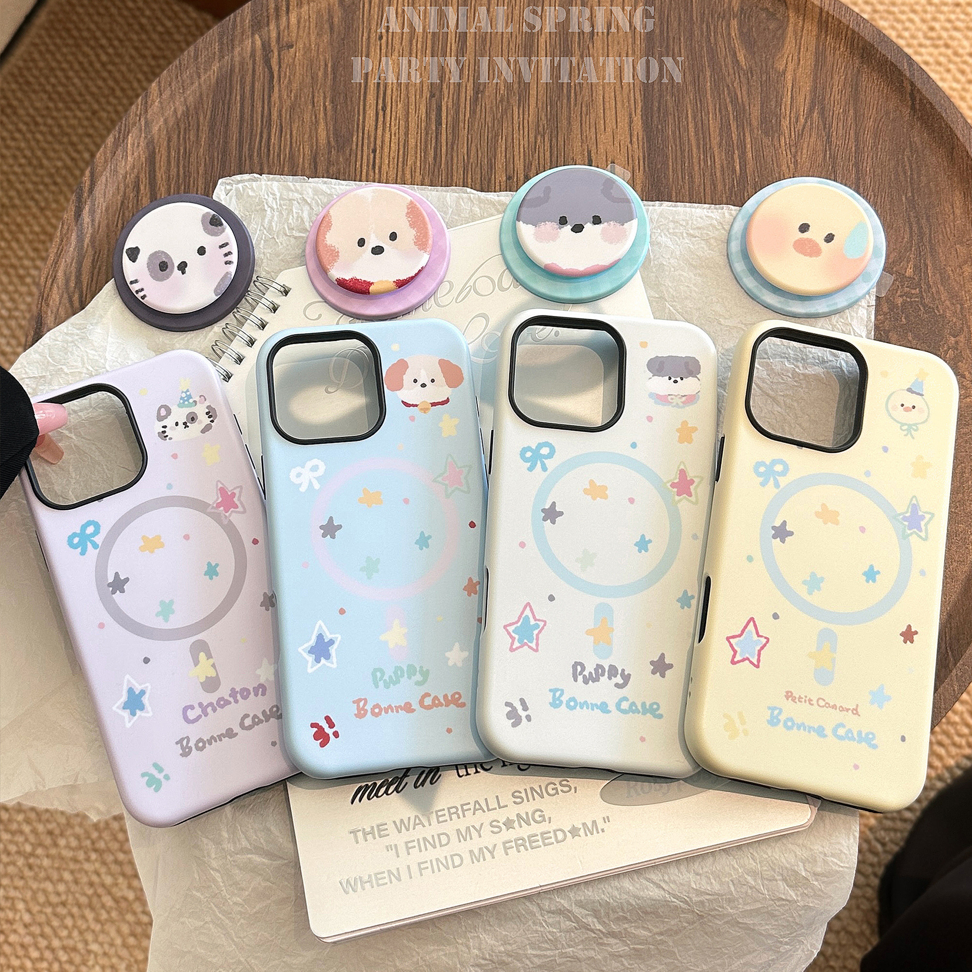 磁吸支架手机壳苹果iPhone16promax适用13可爱小动物15硬14菲林11