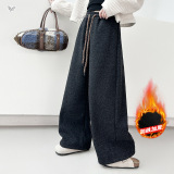 女童糯米裤加绒2025年秋冬新款中大童休闲阔腿裤纯色直筒长裤卫裤，童装裤子，祺儿童装