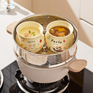 卡通可爱隔水炖朱雀汤炖苹果小炖盅瓦罐蒸蛋炖罐带盖陶瓷煨汤汤盅