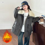 女童夹棉加厚外套2025冬季新款中大童大翻领派克服保暖中长夹克衫，童装外套，祺儿童装