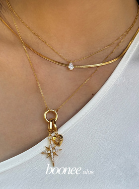 Boonee alus欧美多层叠戴复古八芒星爱心长项链级感爆款锁骨链