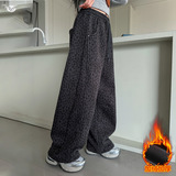 女童秋冬加绒豹纹裤2025年新款潮酷爵士舞服中大童休闲阔腿裤卫裤，童装裤子，祺儿童装