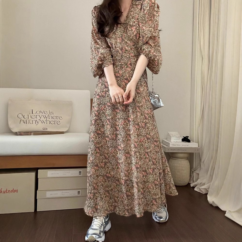 优雅imissyou文艺连衣裙收腰显瘦