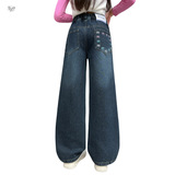 女童加绒牛仔裤2025年秋冬新款彩绣蝴蝶结阔腿裤中大儿童直筒长裤，童装裤子，祺儿童装