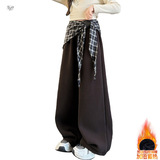 女童秋冬加绒裤子2025年新款休闲格子屁帘卫裤中大童保暖阔腿长裤，童装裤子，祺儿童装