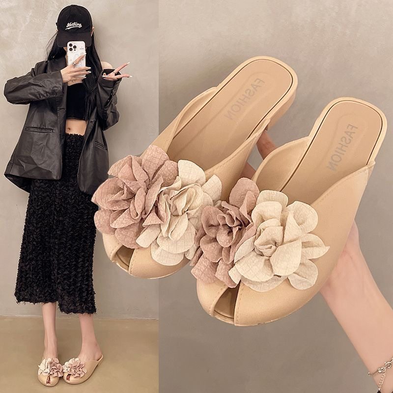包头半拖凉鞋女外穿25春夏新款时尚花朵仙女士风配裙子平底凉拖鞋,女鞋,包头拖,淘宝优惠券,粉丝福利购,淘宝优惠卷