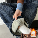 女童2025年冬季新款潮酷豹纹牛仔裤女大童户外加绒保暖时尚阔腿裤，童装裤子，祺儿童装