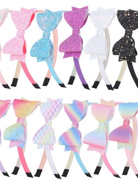 现货新款双层蝴蝶结发箍夏季发饰亚马逊葱粉闪亮 小仙女头箍头饰