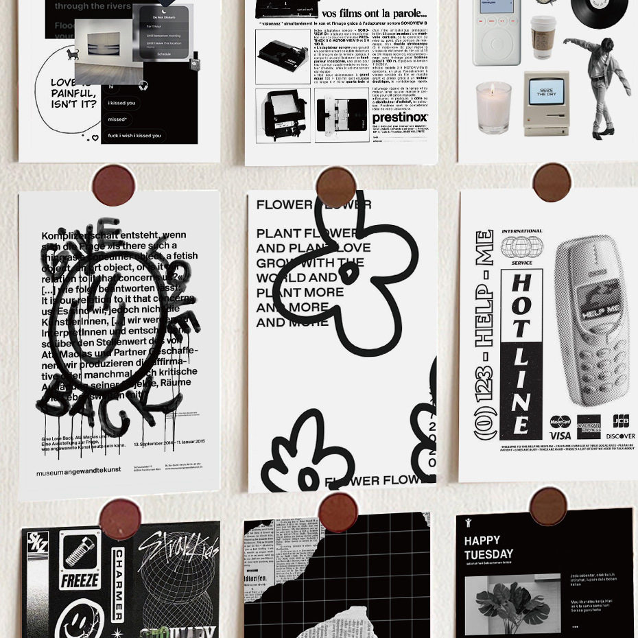 10张小众级感黑白故事卡片明信片家居墙面拍照素材简约自贴装饰