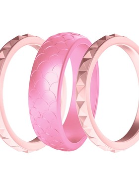 鱼鳞纹硅胶戒指女式时尚3组生辰石户外运动戒指叠戴小红书多巴胺