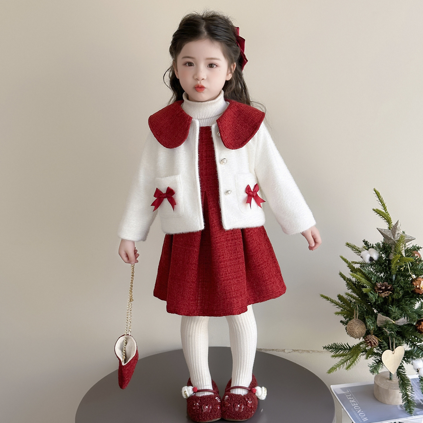 女童小香风加绒套装秋冬季2025新款女时尚穿搭保暖冬装两件套P95，童装休闲套装，祺妙童装