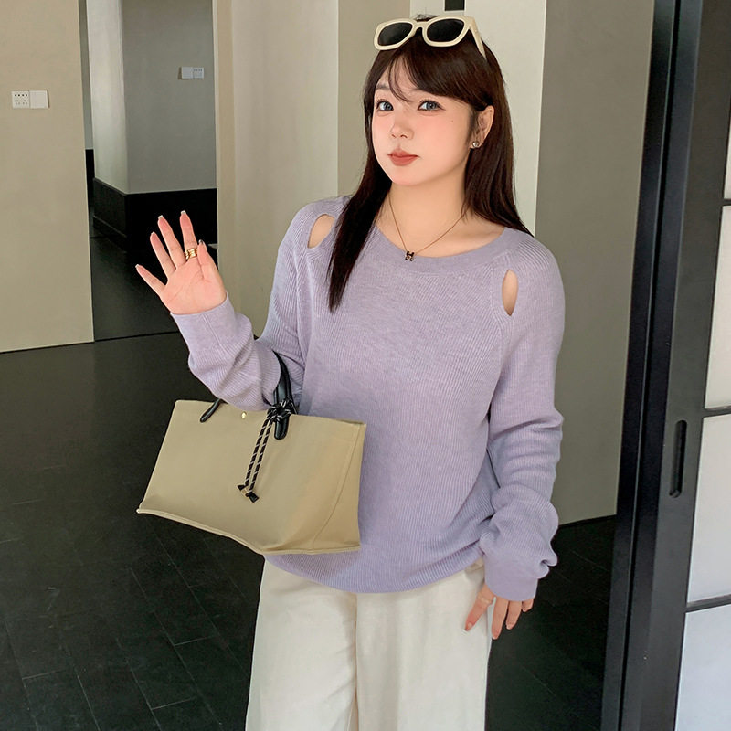 镂空圆领上衣女内搭毛衣针织衫