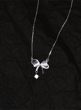心形猫眼石蝴蝶结项链女轻奢级感锁骨链精致百搭送闺蜜女友礼物