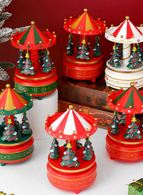 圣诞树旋转木马八音盒创意礼品圣诞节礼物音乐盒装饰摆件跨境