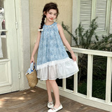 女童夏连衣裙中大童网纱拼接吊带裙2025新款无袖中长裙A字裙轻薄，商品下架区，祺儿童装