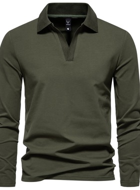 美式复古2023款秋季新款式V领翻领长袖t恤士打底衫1812-YT237 P45