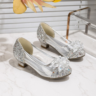 女童水晶鞋艾莎公主鞋儿童表演出礼服鞋走秀鞋小女孩皮鞋高跟单鞋