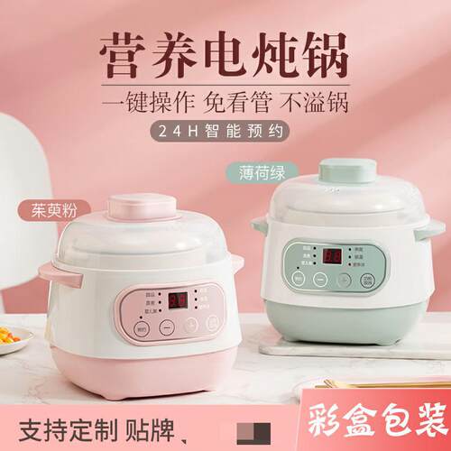 Electric Ceramic Double Boiler Slow Cooker, Mini Soup Pot