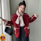 女童加绒外套2025秋冬新款新年围巾棉衣中大童甜美毛毛衣冬装上衣，童装外套，祺儿童装