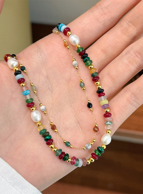 波西米亚风时尚简约施家珍珠串珠项链轻奢小众气质百搭夏季锁骨链