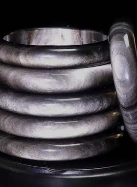 【可出证书】天然银曜石手镯收藏级黑曜石原矿料金曜石手镯款