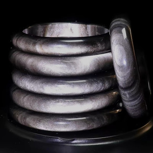 【可出证书】天然银曜石手镯收藏级黑曜石原矿料金曜石手镯款