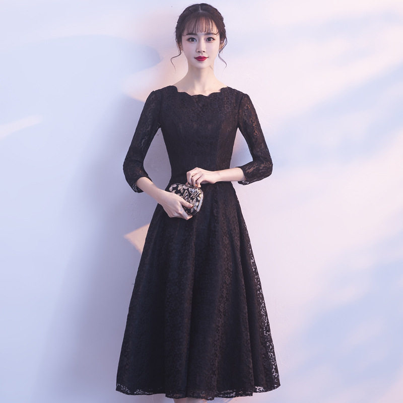 小个子晚礼服裙女黑色气质贵洋气年轻婚宴妈妈装平时可穿高级感