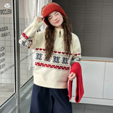 女童毛衣2025年秋季新款半拉链爱心针织衫中大童半领打底衫春秋，童装毛衣，祺儿童装