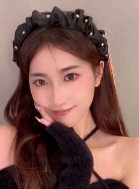 赵LU思同款发箍女早春高颅顶复古法式网红2023年新款黑色头箍发卡