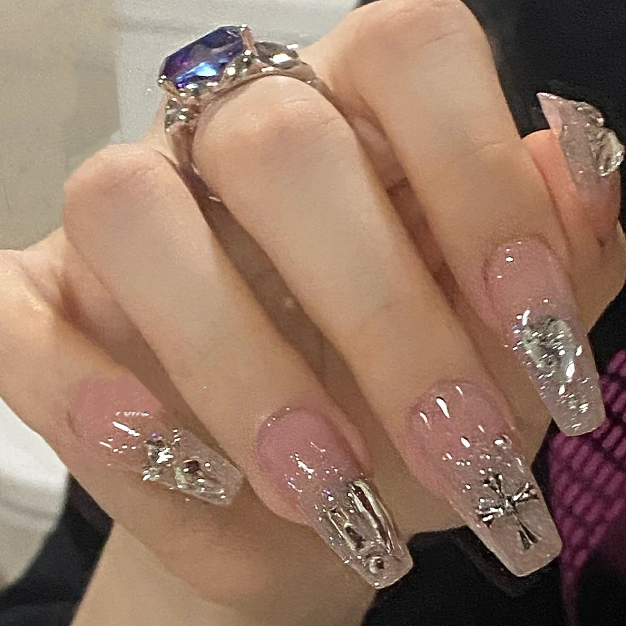 手工穿戴甲碎钻克罗心级感美甲假指甲美妆贴片工厂甲片一件