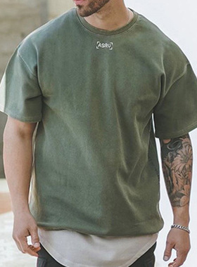 New Plain Fitness t shirt Men t-shirt Cotton短袖全棉t恤280克