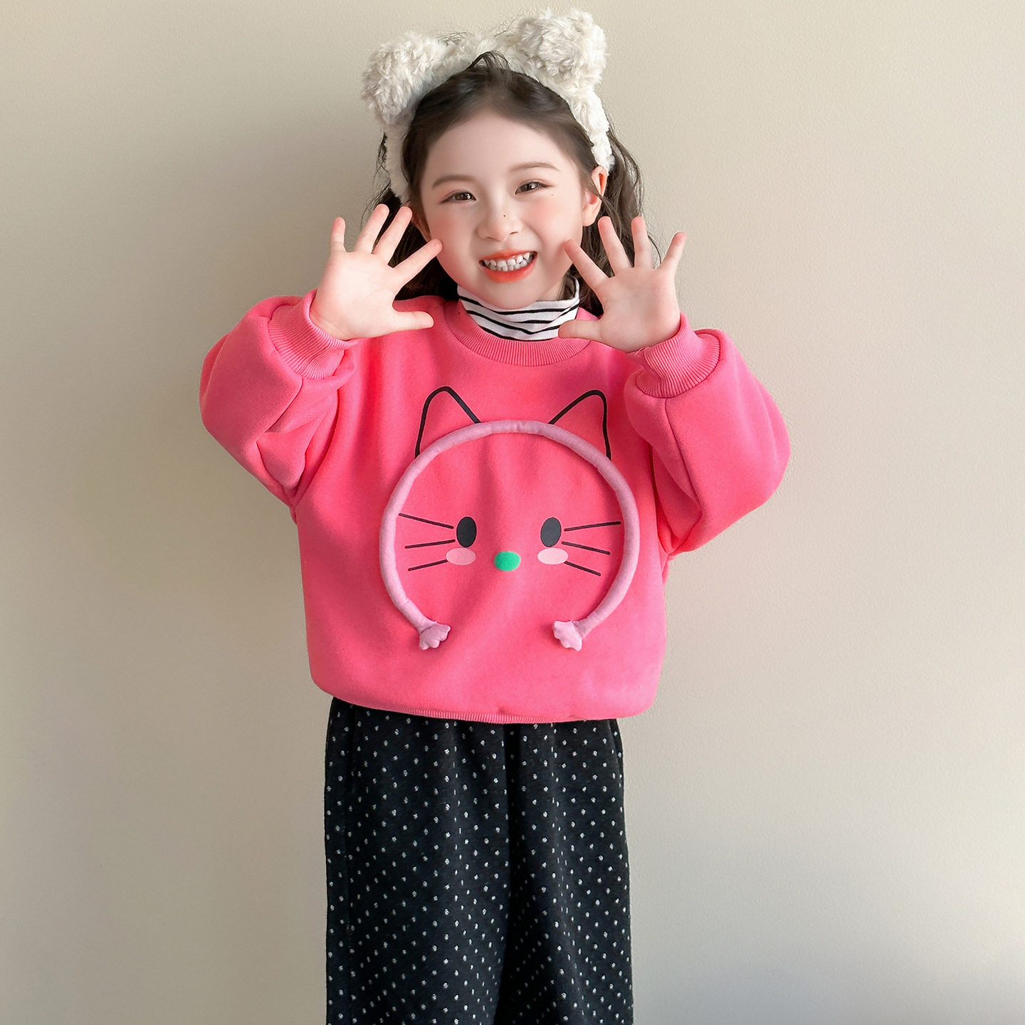 女小童加绒领卫衣秋冬2025新款儿童保暖打底衫冬装加厚上衣P63，童装卫衣/绒衫，祺妙童装