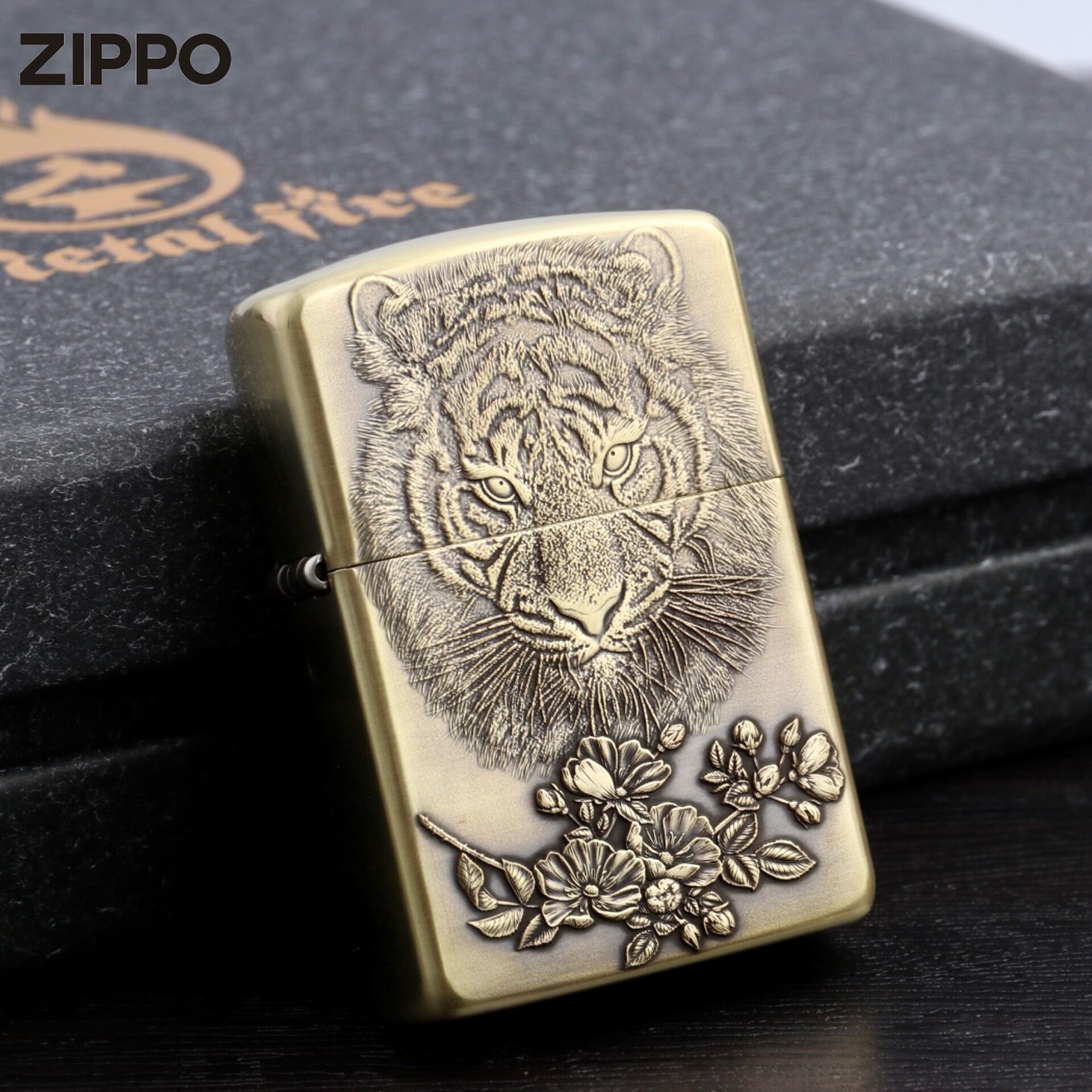 官正品ZIPPO芝宝美国原版防风砂轮煤油打火机铜深雕虎嗅蔷薇鬼王