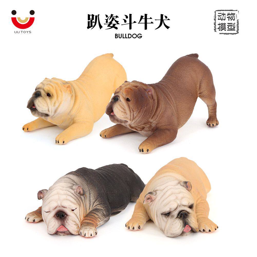 斗牛犬模型实心 动物摆件 玩具宠物狗趴姿斗牛犬 儿童认知礼物