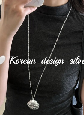 韩版东大门秋冬新款毛衣链 S925纯银重工竖条纹贝壳项链级ins女