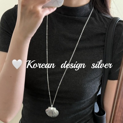 韩版东大门秋冬新款毛衣链 S925纯银重工竖条纹贝壳项链级ins女