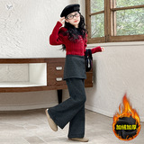 女童喇叭裤韩系加绒2025秋冬新款可拆卸屁帘微喇裤中大童修身长裤，童装裤子，祺儿童装