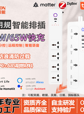 涂鸦智能wifi插座PD65W快充排插万能孔zigbee定时matter美规欧英