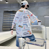 童卡通涂鸦短袖t恤2025新款儿童夏装半袖中大童上衣夏季潮，商品下架区，祺妙童装