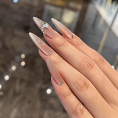 2026超火穿戴甲中长款 轻奢高级感显白美甲气质玻璃珠猫眼纯手工