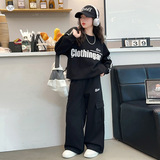 女童卫衣套装2025秋装女大童直筒裤休闲阔腿裤儿童运动裤两件套潮，童装休闲套装，祺儿童装