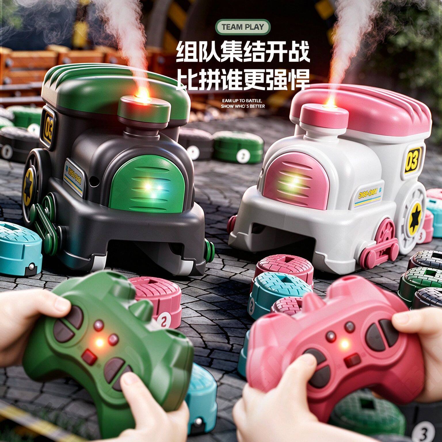 新款贪吃小火车带喷雾声音音乐双人互动益智竞技电动遥控对战吞食