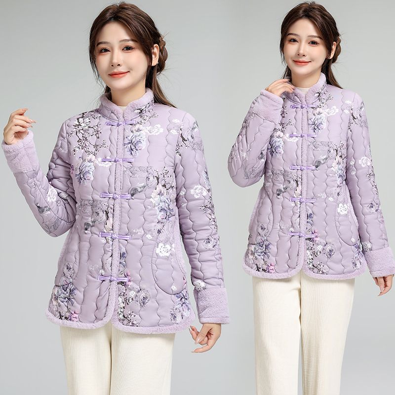 新中式国风棉衣棉服女士唐装复古外套修身棉袄保暖国风印花棉衣