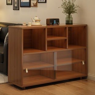 严选实木书柜矮柜落地家用储物柜客厅柜子一体靠墙带门书架收纳柜