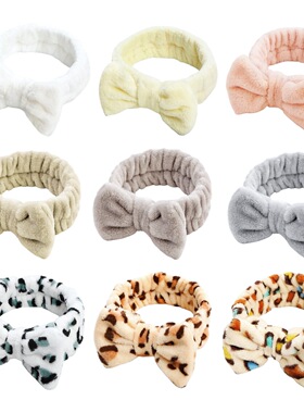 亚马逊欧美跨境爆款法兰绒蝴蝶结束发带女毛绒豹纹发圈弹力发饰