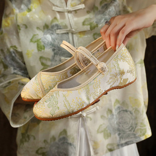 女童三月三鞋民族鞋古风汉服鞋白色旗袍鞋传统刺绣民族风绣花布鞋