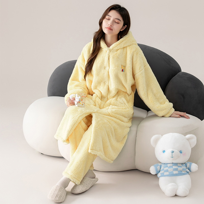 可爱时尚长款睡袍法兰绒